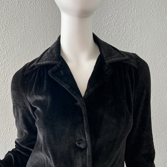 Vintage 70s Black Velvet Mod NEW GIRL Button Disco Blouse Top S - Picture 9 of 13